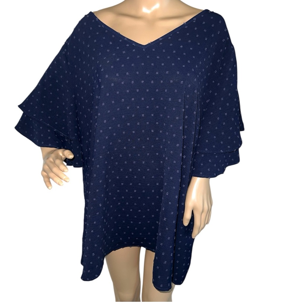 BLOOMCHIC | NWOT BLUE FLUTTER SLEEVE EMBROIDERED BLOUSE - Picture 2 of 8